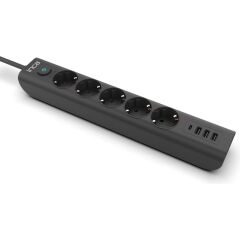 İNCA IPW-44TU 5 PORT 2X USB+ TYPE-C AKIM KORUMALI LED TUŞLU PRİZ 1.5M - SİYAH