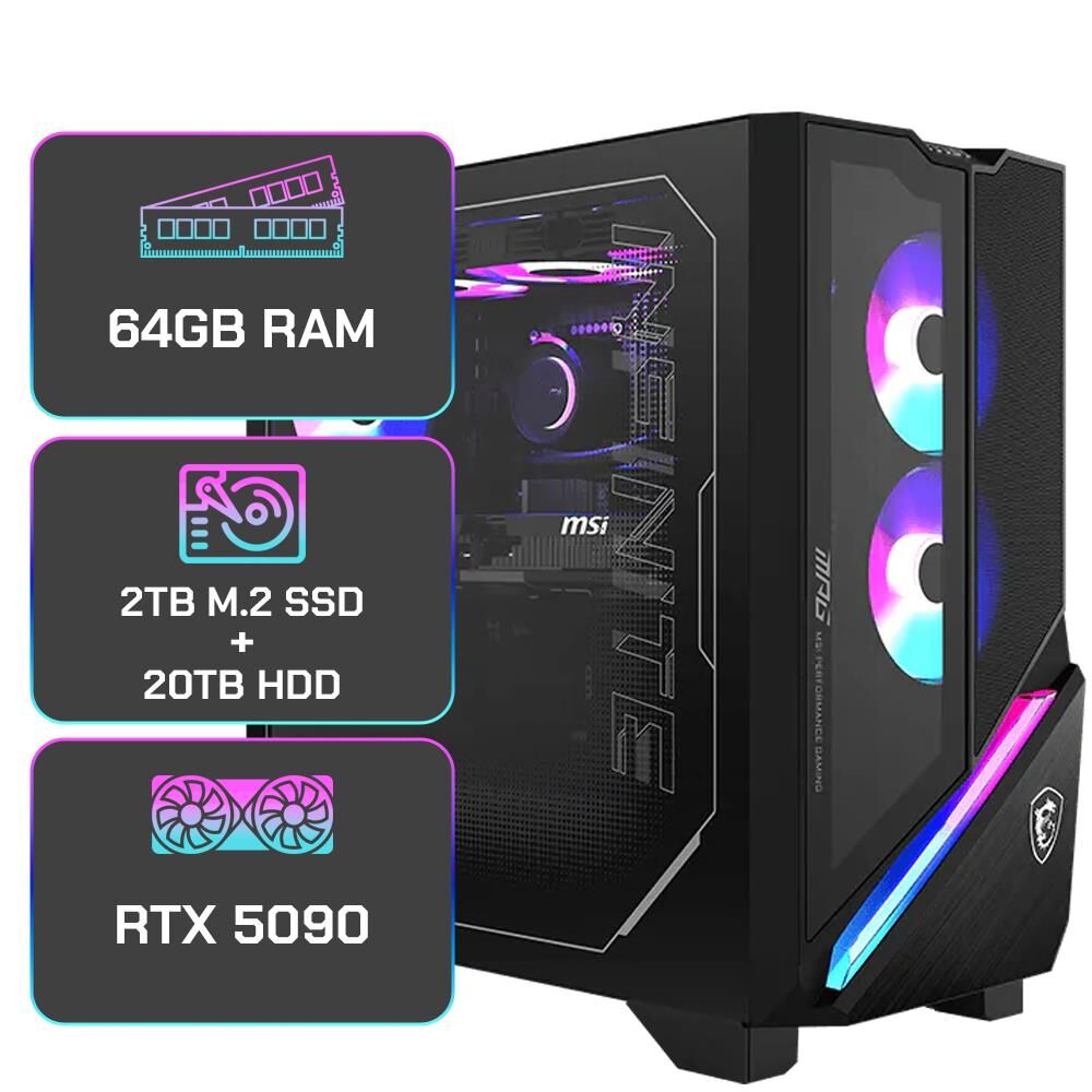 MSI MPG INFINITE X3 AI 2NVZ9-028EU Intel Core Ultra 9 285K - 64GB RAM - 2TB M.2 SSD - 20TB HDD - MSI GeForce RTX 5090 VENTUS 3X 32GB - W11H