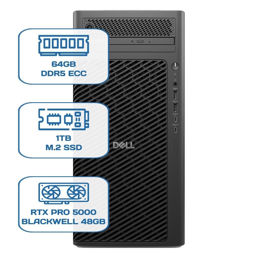 DELL PRO MAX TOWER T2 CORE ULTRA 9 285K 64GB ECC RAM 1TB M.2 SSD RTX PRO 5000 Blackwell 48 GB W11P WS