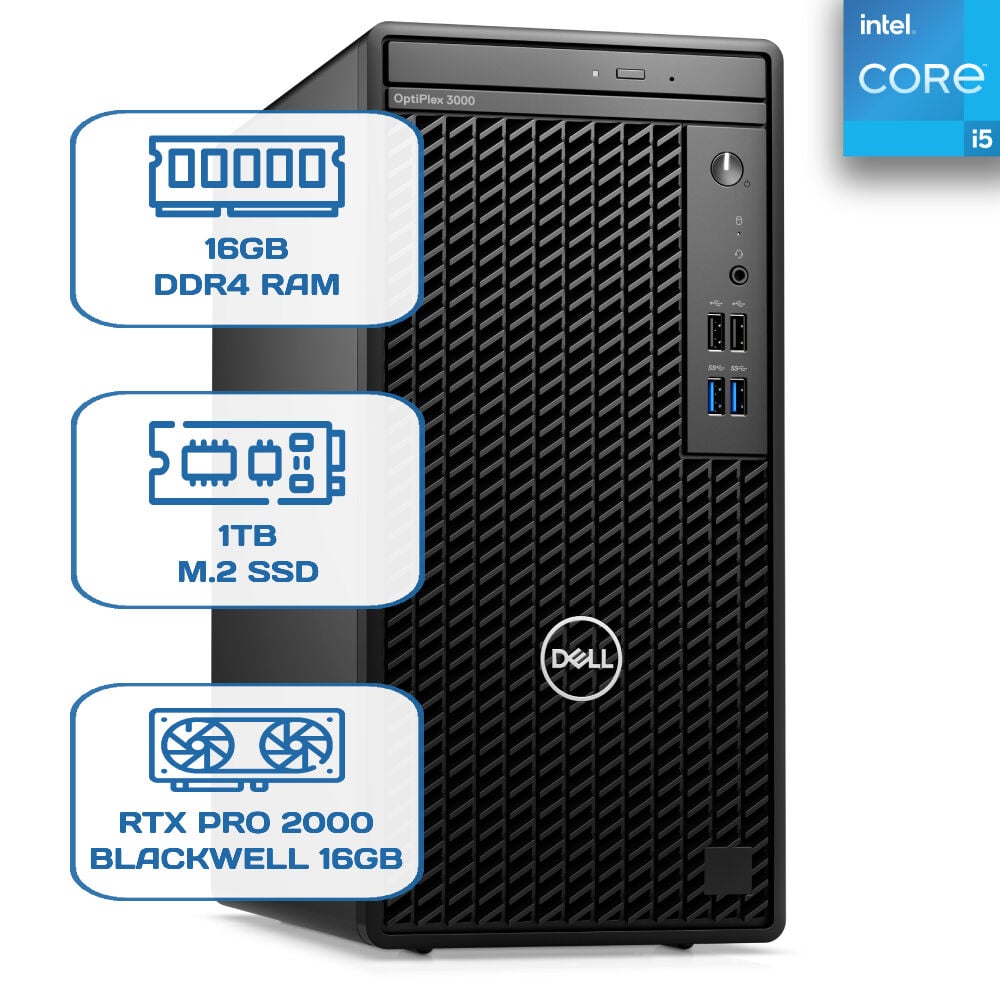 Dell Optiplex 3000 MT N010O3000MTAC26 i5 12500 16 GB DDR4 1 TB M.2 SSD RTX PRO 2000 BLACKWELL 16GB W11P Desktop