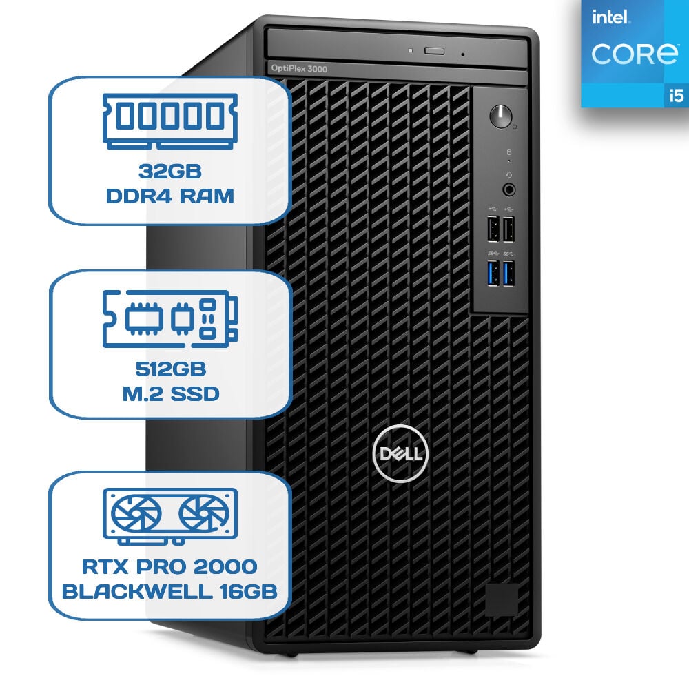 Dell Optiplex 3000 MT N010O3000MTAC26 i5 12500 32 GB DDR4 512 GB M.2 SSD RTX PRO 2000 BLACKWELL 16GB W11P Desktop