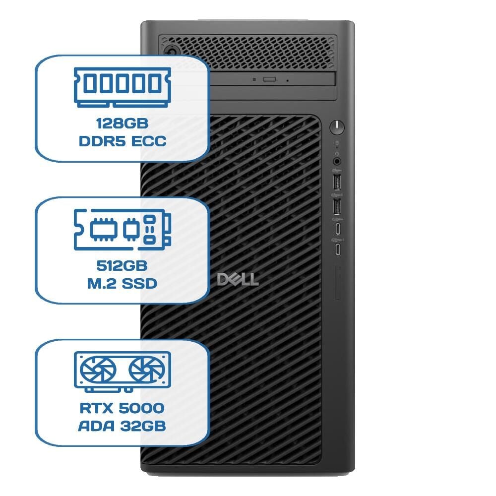 DELL PRO MAX TOWER T2 CORE ULTRA 9 285K 128GB ECC RAM 512GB M.2 SSD RTX 5000 ADA 32GB W11P WS