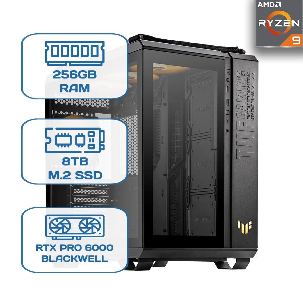 AI Yapay Zeka Sistem AMD Ryzen 9 9950X3D2 / 256GB DDR5 / 8TB M.2 SSD / RTX PRO 60000 BLACKWELL 96GB / W11P