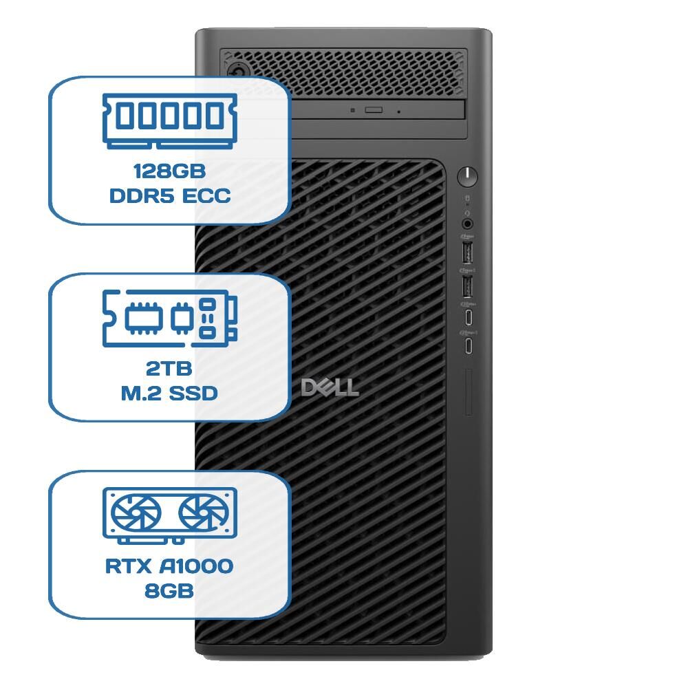 DELL PRO MAX TOWER T2 CORE ULTRA 9 285K 128GB ECC RAM 2TB M.2 SSD RTX A1000 8GB W11P WS