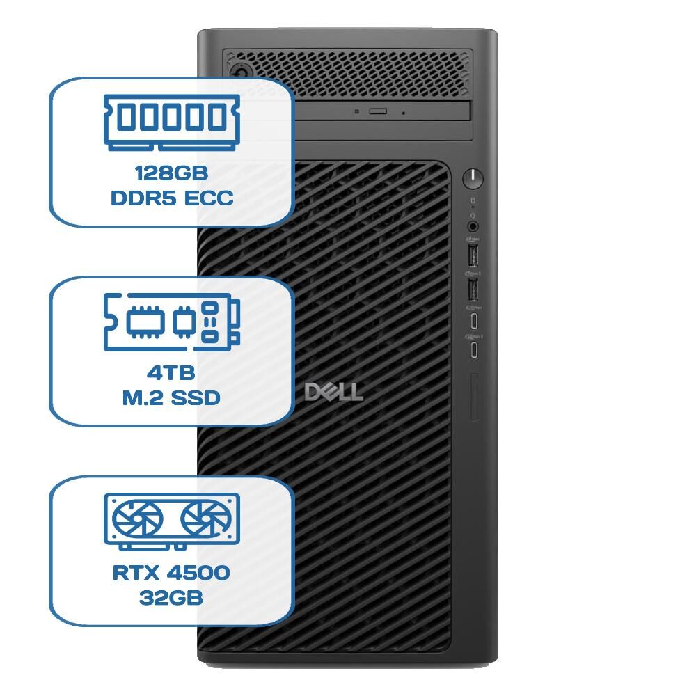 DELL PRO MAX TOWER T2 CORE ULTRA 9 285K 128GB ECC RAM 4TB M.2 SSD RTX 4500 32GB W11P WS