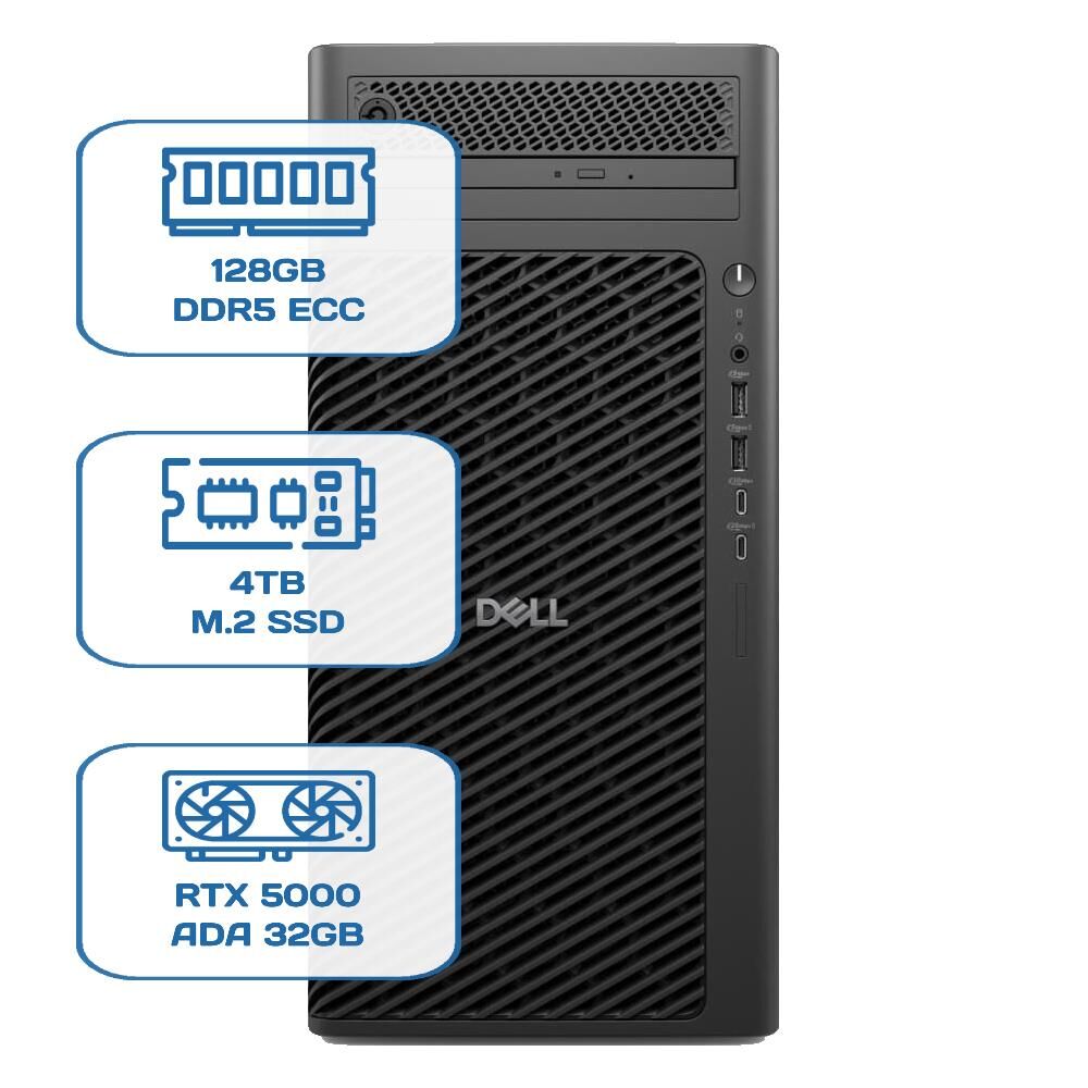 DELL PRO MAX TOWER T2 CORE ULTRA 9 285K 128GB ECC RAM 4TB M.2 SSD RTX 5000 ADA 32GB W11P WS