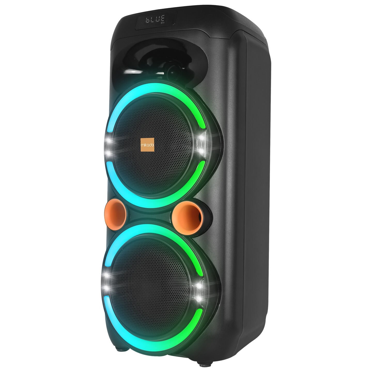 Mikado MD-79KP 30W Işıklı Siyah 1 UHF UV Mikrofonlu USB/BT/TF/TWS/AUX 2 Mik Girişli Type-C Şarjlı Toplantı-Parti Hoparlör