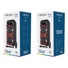 Mikado MD-79KP 30W Işıklı Siyah 1 UHF UV Mikrofonlu USB/BT/TF/TWS/AUX 2 Mik Girişli Type-C Şarjlı Toplantı-Parti Hoparlör