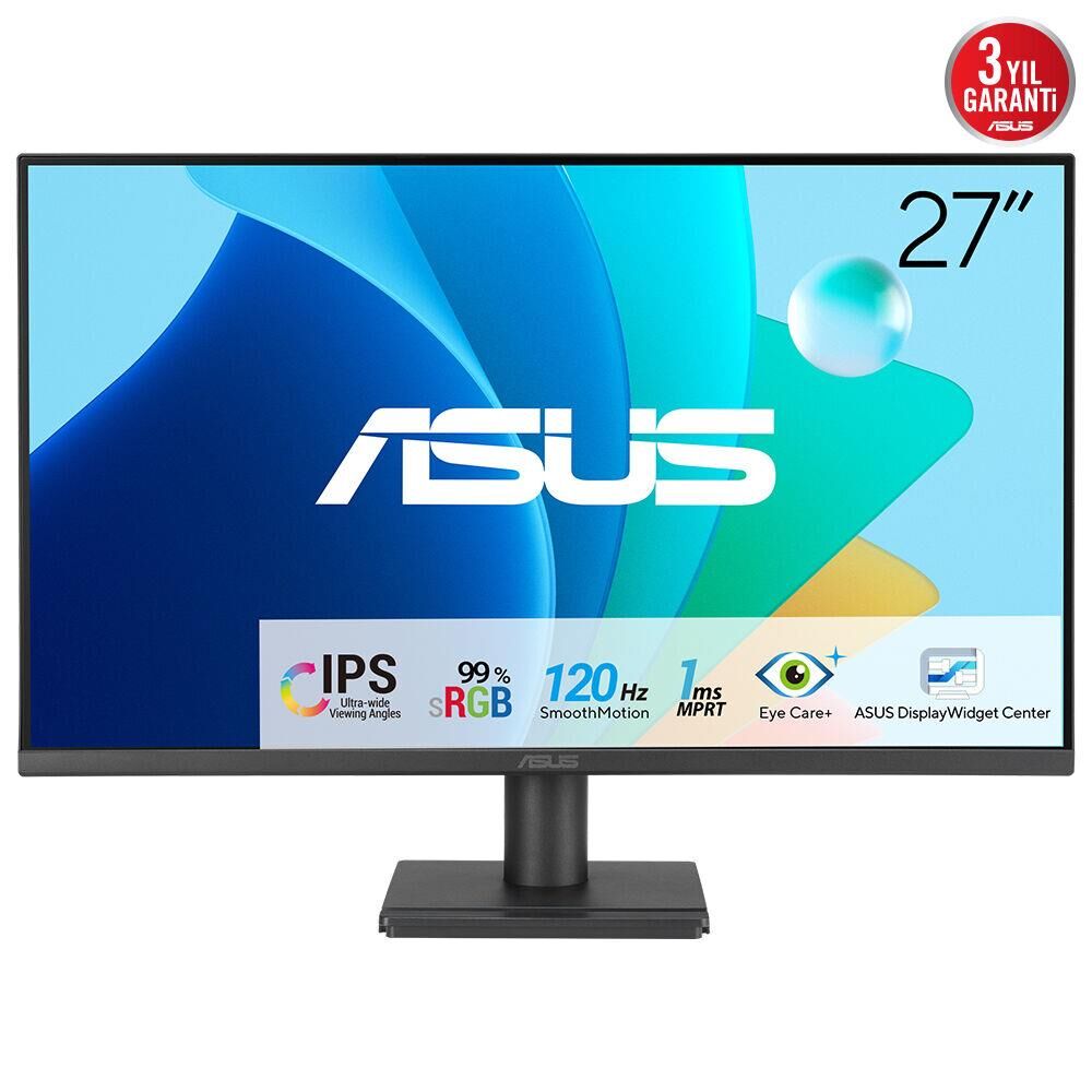 ASUS VA279HG 27 IPS 1920X1080 1MS 120HZ 300CD HDMI VGA VESA 3YIL EYECARE FLICKER-FREE DÜŞÜK MAVİ IŞIK 99%SRGB ÇERÇEVESİZ MONİTÖR 90LM04J1-B02371