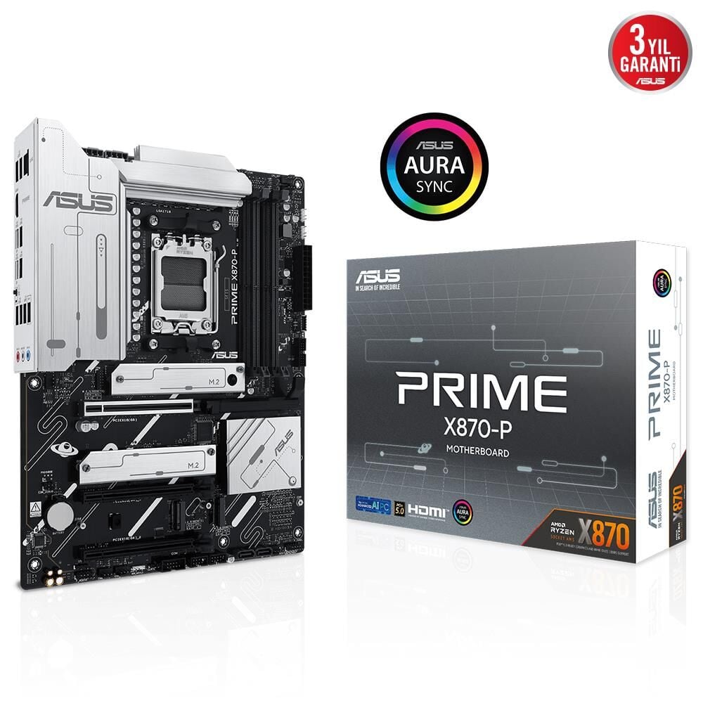 ASUS MB PRIME X870-P AMD X870 AM5 DDR5 8000 HDMI 2XUSB4 4X M2 USB3.2 AURA RGB 2.5GBİT LAN ATX ANAKART 90MB1IT0-M0EAY0