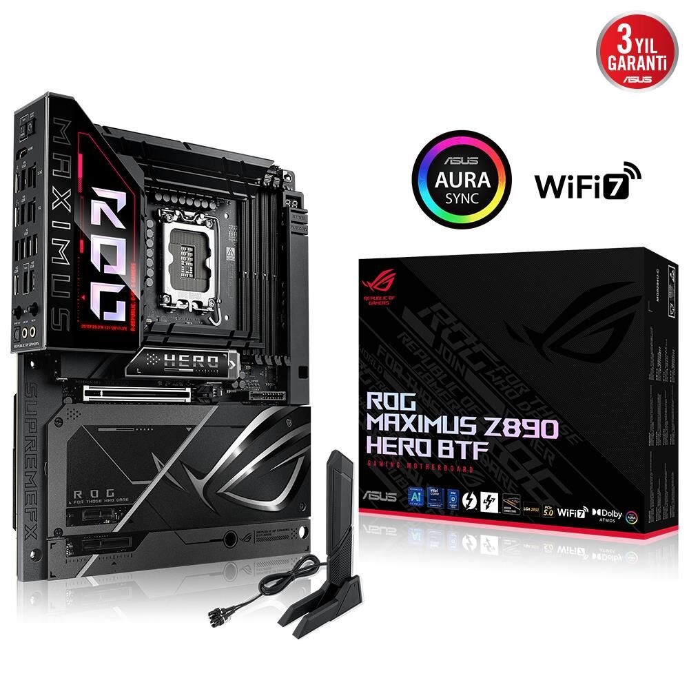 ASUS MB ROG MAXIMUS Z890 HERO BTF INTEL Z890 LGA1851 DDR5 9200 HDMI 2XUSB4 6X M2 USB3.2 WİFİ 7 ANAKART 90MB1KG0-M0EAY0