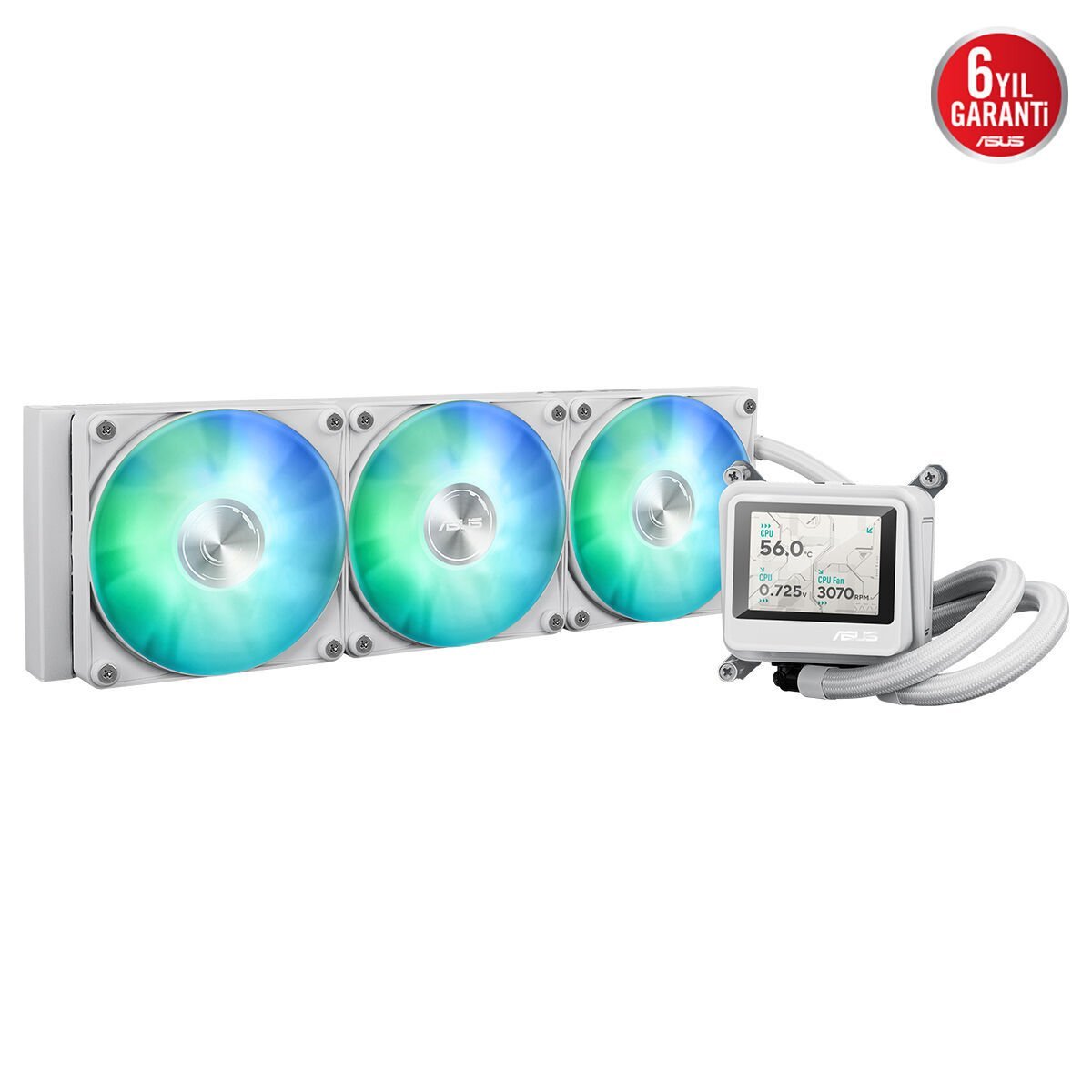 ASUS MAX GAMING LC360 ARGB LCD 2.4” IPS EKRAN ARGB FAN + AURA LED BEYAZ SIVI SOĞUTUCU 6 YIL GARANTİ 90RC01G2-B0EAY0