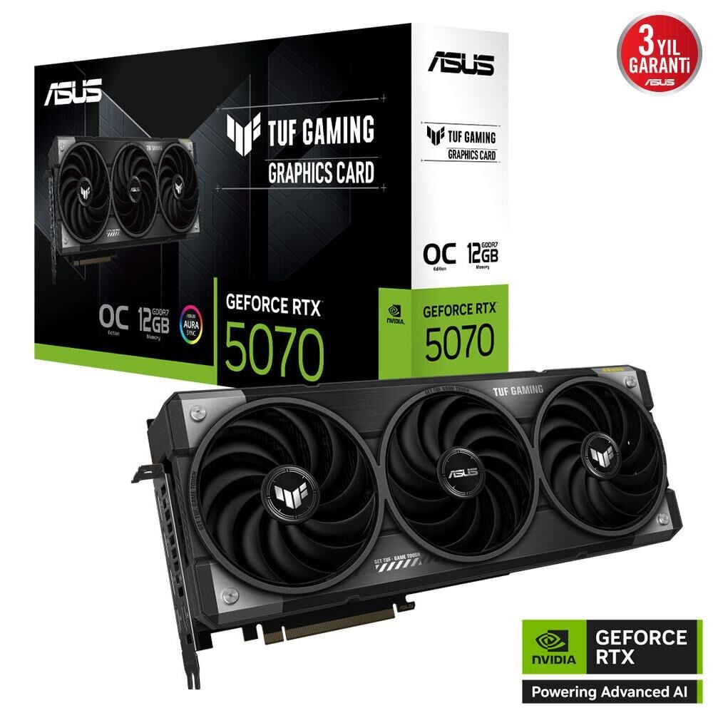 ASUS TUF GAMİNG GEFORCE RTX5070 OC 12GB GDDR7 192 BİT DLSS 4 EKRAN KARTI TUF-RTX5070-O12G-GAMING 90YV0LZ0-M0NA00