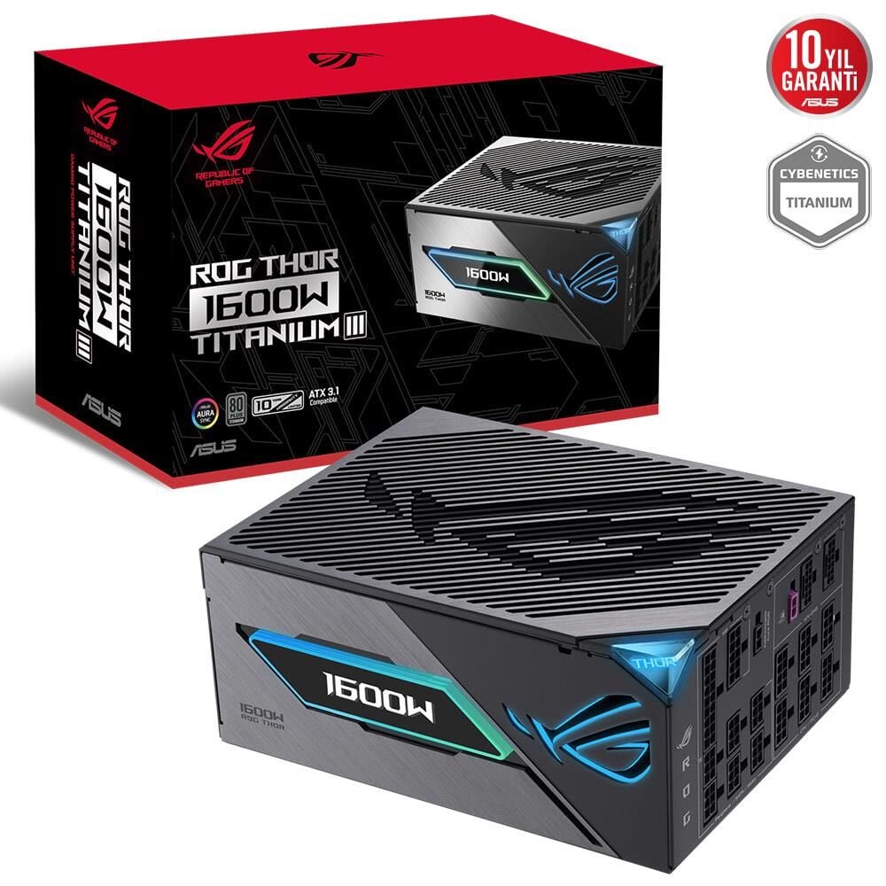ASUS ROG THOR 1600W TITANIUM III PSU 80 PLUS ATX 3.1 GAN MANYETİK OLED EKRAN 10 YIL GARANTİ POWER ROG -THOR-1600T3-GAMING SUPPLY 90YE00V1-B0NA00