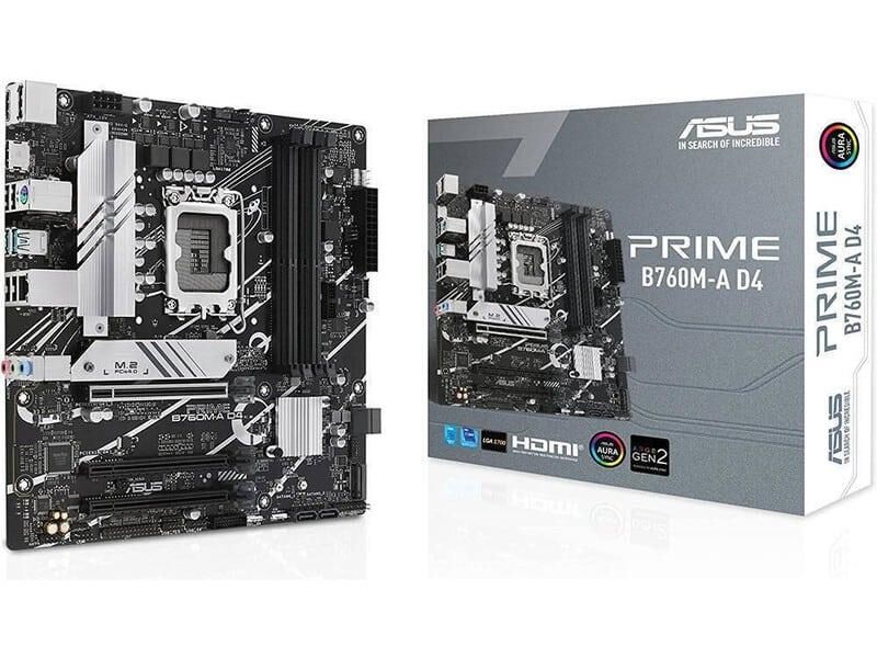 ASUS MB PRIME B760M-A D4 INTEL B760 LGA1700 DDR4 5333 DP HDMI 2X M2 USB3.2 AURA RGB 2.5GBİT LAN MATX ANAKART 90MB1D00-M0EAY0