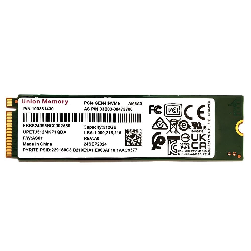 Union Memory AM6A0 512GB Pcie Gen4x4 3900-3100 Mz s 2280 m.2 NVMe SSD OEM
