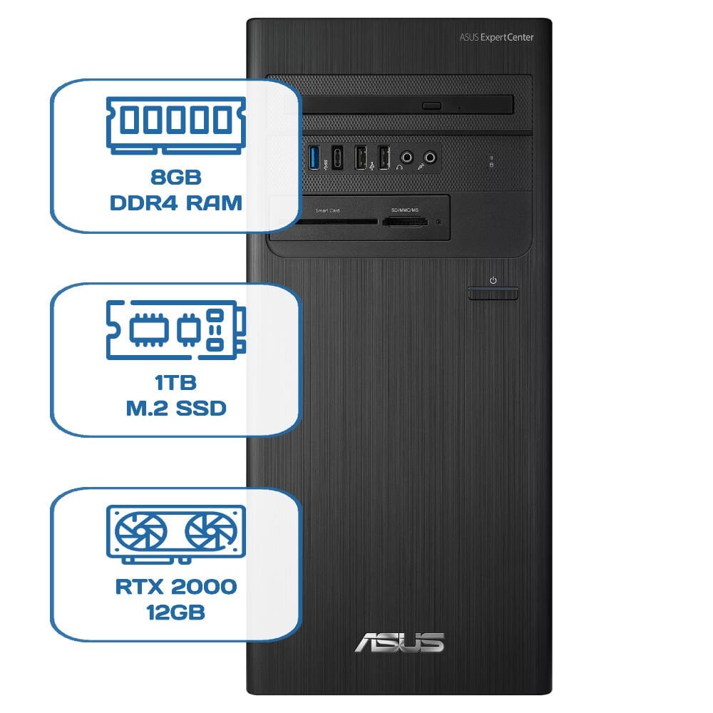 Asus ExpertCenter D5 Tower D500TD i5 12400 8GB DDR4 1TB M.2 SSD RTX 2000 12GB W11P Desktop