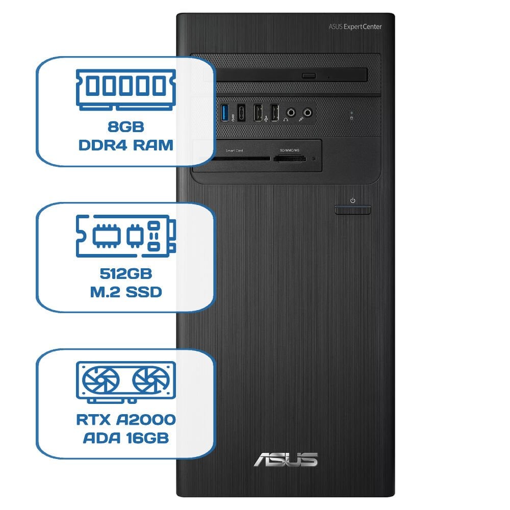 Asus ExpertCenter D5 Tower D500TD i5 12400 8GB DDR4 512GB M.2 SSD RTX A2000 ADA 16GB W11P Desktop