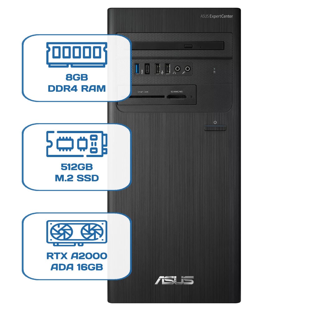 Asus ExpertCenter D5 Tower D500TD i5 12400 8GB DDR4 512GB M.2 SSD RTX A2000 ADA 16GB W11P Desktop