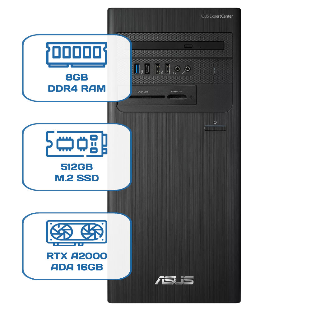 Asus ExpertCenter D5 Tower D500TD i5 12400 8GB DDR4 512GB M.2 SSD RTX A2000 ADA 16GB W11P Desktop