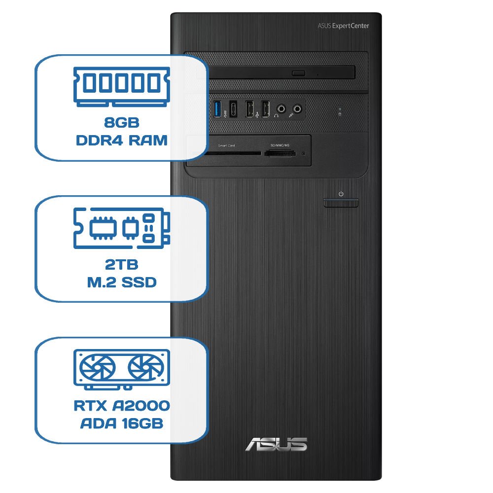 Asus ExpertCenter D5 Tower D500TD i5 12400 8GB DDR4 2TB M.2 SSD RTX A2000 ADA 16GB W11P Desktop