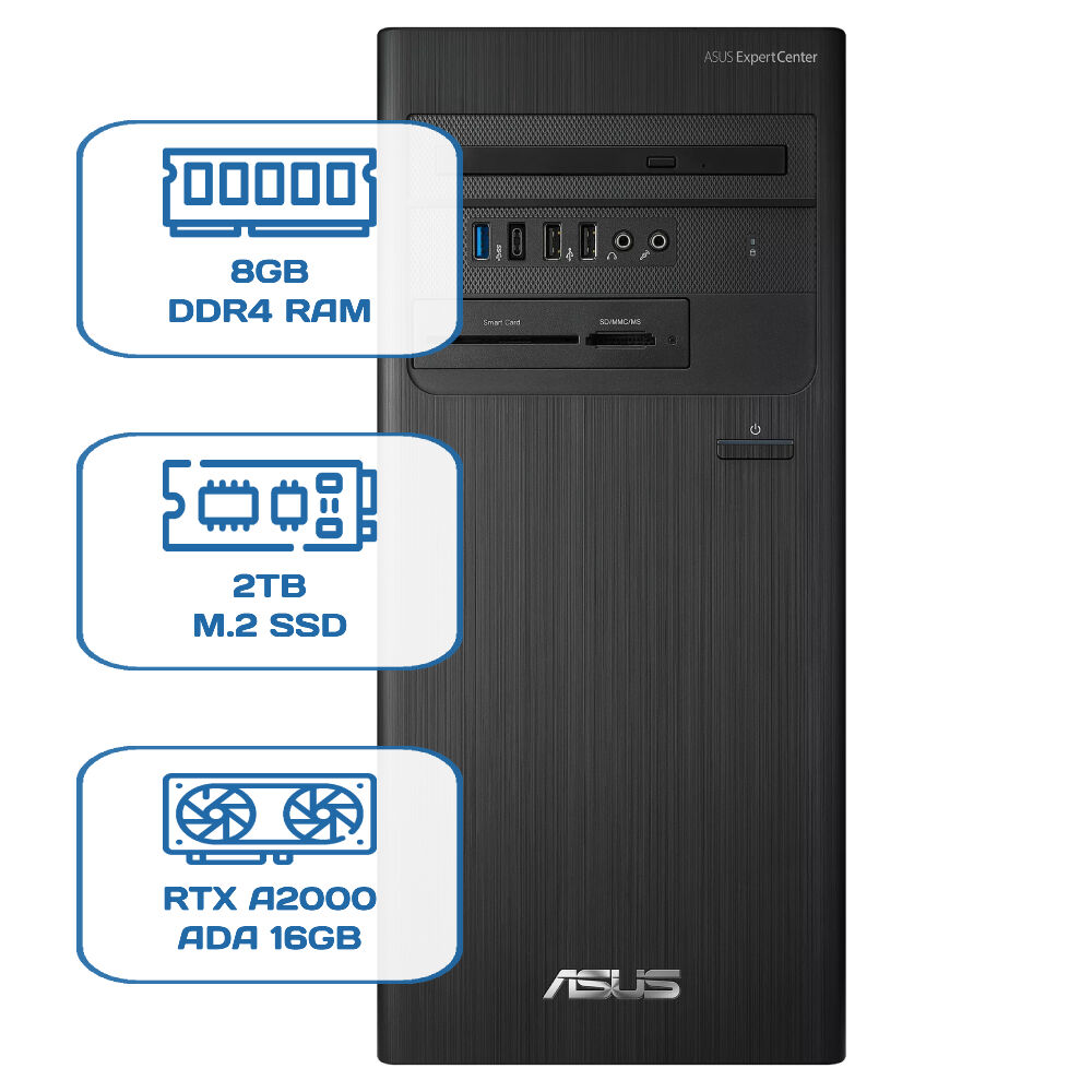 Asus ExpertCenter D5 Tower D500TD i5 12400 8GB DDR4 2TB M.2 SSD RTX A2000 ADA 16GB W11P Desktop