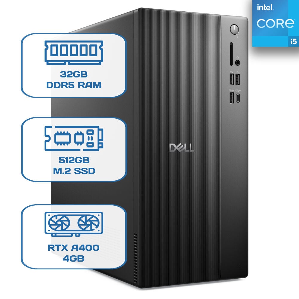 Dell Pro Tower Essential BTO005B_QVT1260_EMEA i5 14500 32GB DDR5 512GB M.2 SSD RTX A400 4GB W11P Desktop