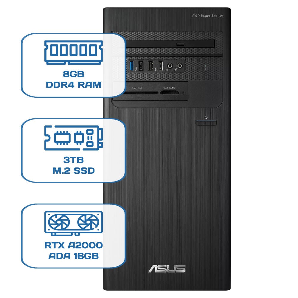 Asus ExpertCenter D5 Tower D500TD i5 12400 8GB DDR4 3TB M.2 SSD RTX A2000 ADA 16GB W11P Desktop