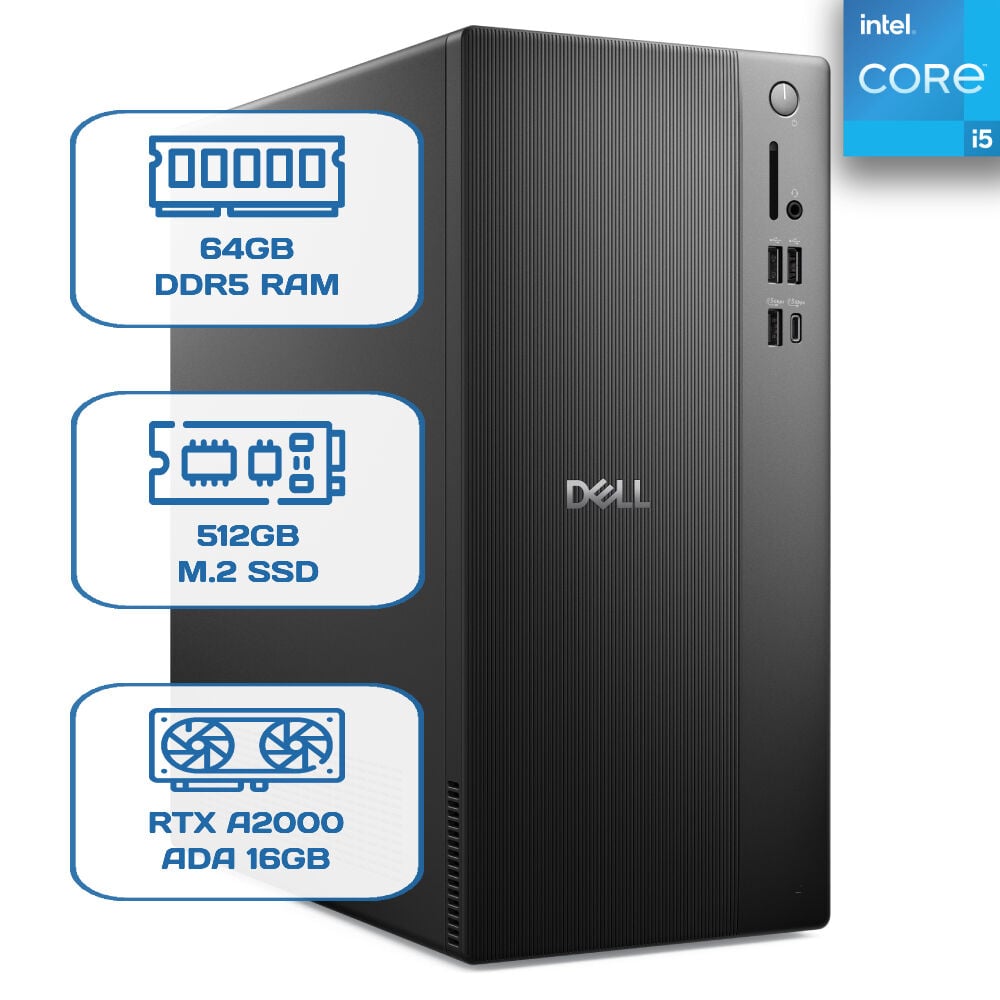 Dell Pro Tower Essential BTO005B_QVT1260_EMEA i5 14500 64GB DDR5 512GB M.2 SSD RTX A2000 ADA 16GB W11P Desktop