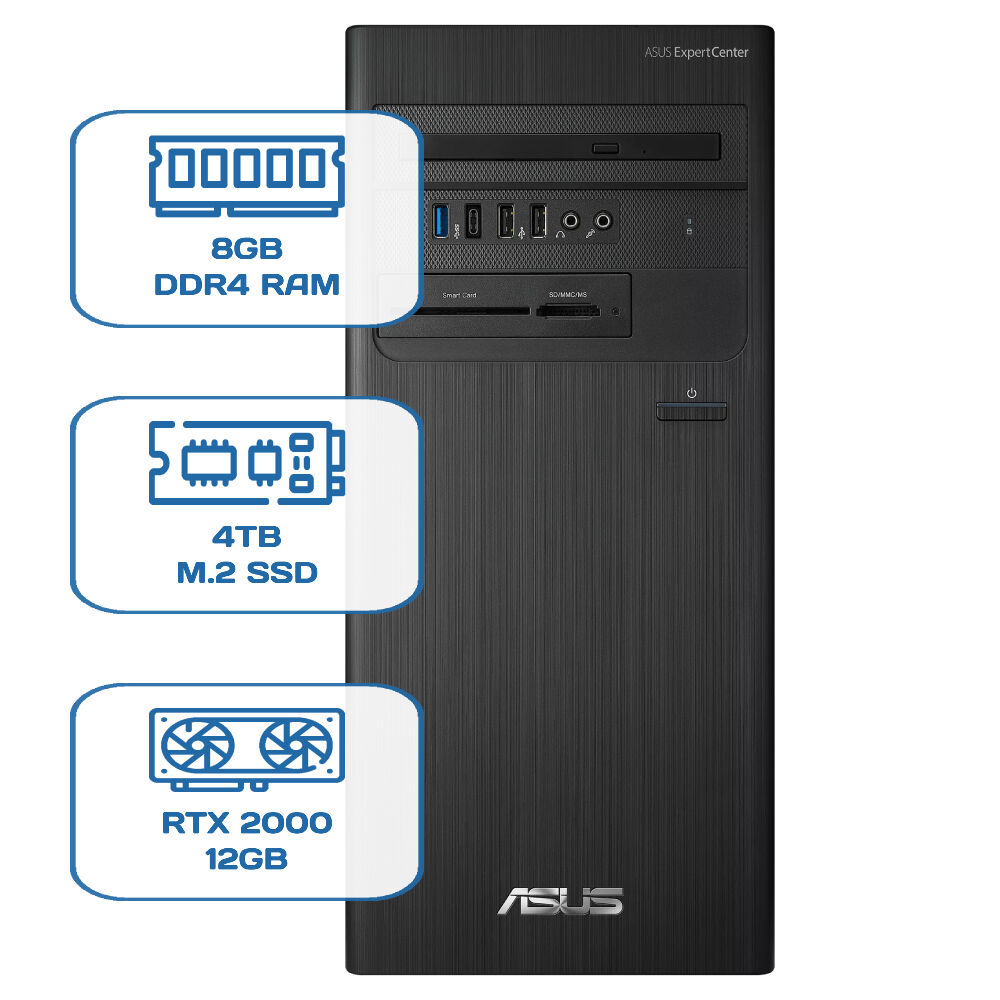 Asus ExpertCenter D5 Tower D500TD i5 12400 8GB DDR4 4TB M.2 SSD RTX 2000 12GB W11P Desktop