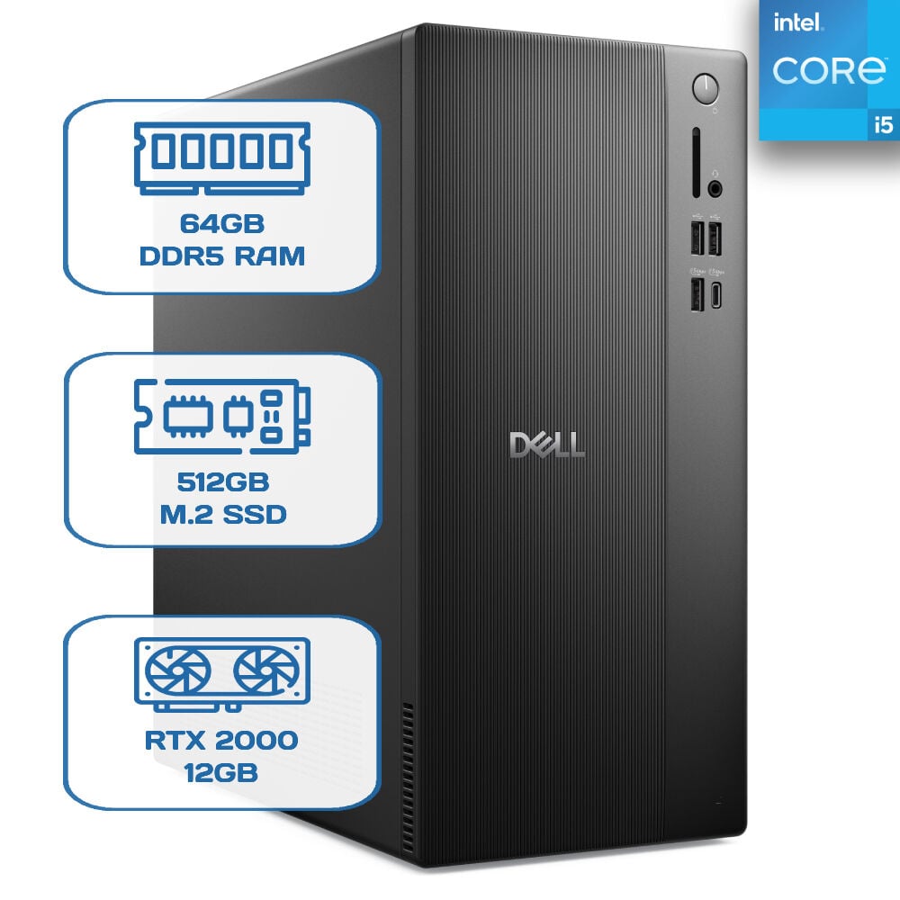 Dell Pro Tower Essential BTO005B_QVT1260_EMEA i5 14500 64GB DDR5 512GB M.2 SSD RTX 2000 12GB W11P Desktop