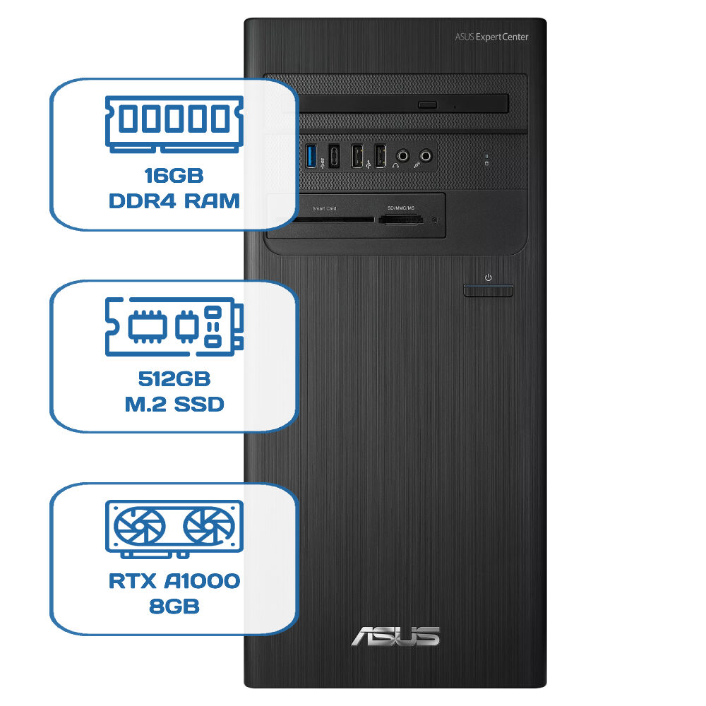 Asus ExpertCenter D5 Tower D500TD i5 12400 16GB DDR4 512GB M.2 SSD RTX A1000 8GB W11P Desktop