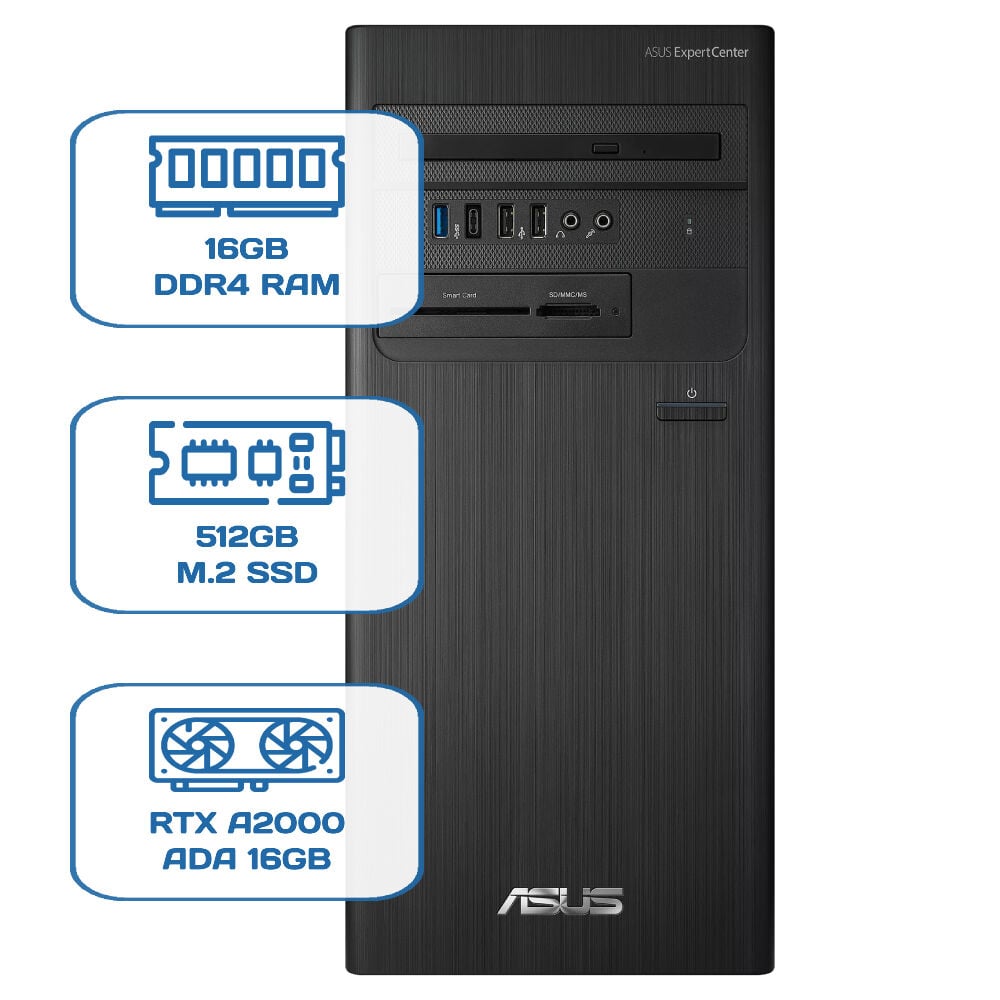 Asus ExpertCenter D5 Tower D500TD i5 12400 16GB DDR4 512GB M.2 SSD RTX A2000 ADA 16GB W11P Desktop