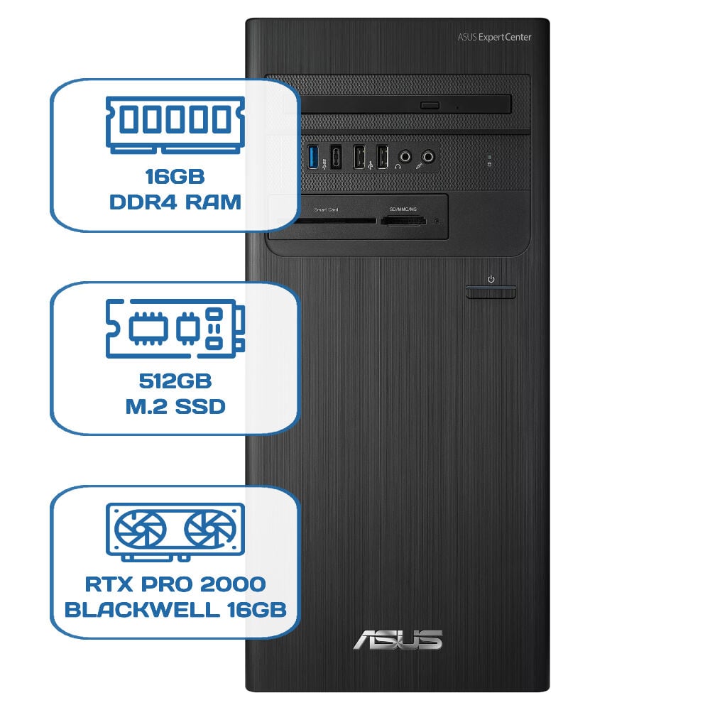 Asus ExpertCenter D5 Tower D500TD i5 12400 16GB DDR4 512GB M.2 SSD RTX PRO 2000 BLACKWELL 16GB W11P Desktop