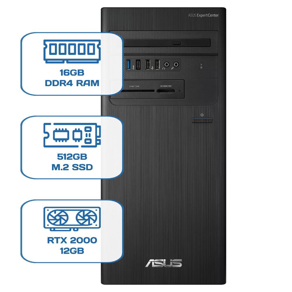 Asus ExpertCenter D5 Tower D500TD i5 12400 16GB DDR4 512GB M.2 SSD RTX 2000 12GB W11P Desktop