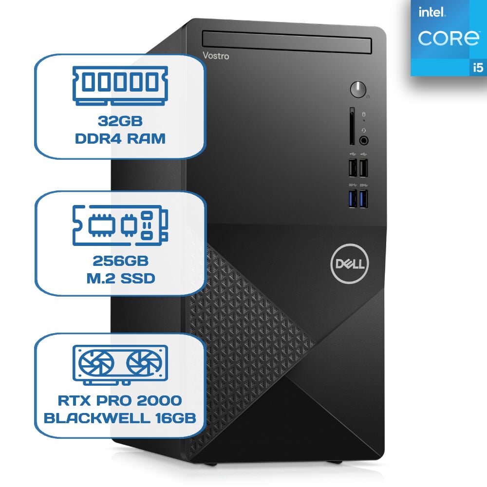 Dell Vostro 3910 N7505VDT3910EMEA i5 12400 32GB DDR4 256GB M.2 SSD RTX PRO 2000 Blackwell 16GB W11P Desktop