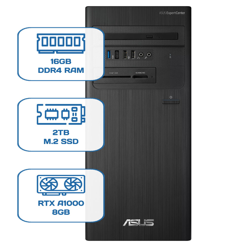 Asus ExpertCenter D5 Tower D500TD i5 12400 16GB DDR4 2TB M.2 SSD RTX A1000 8GB W11P Desktop