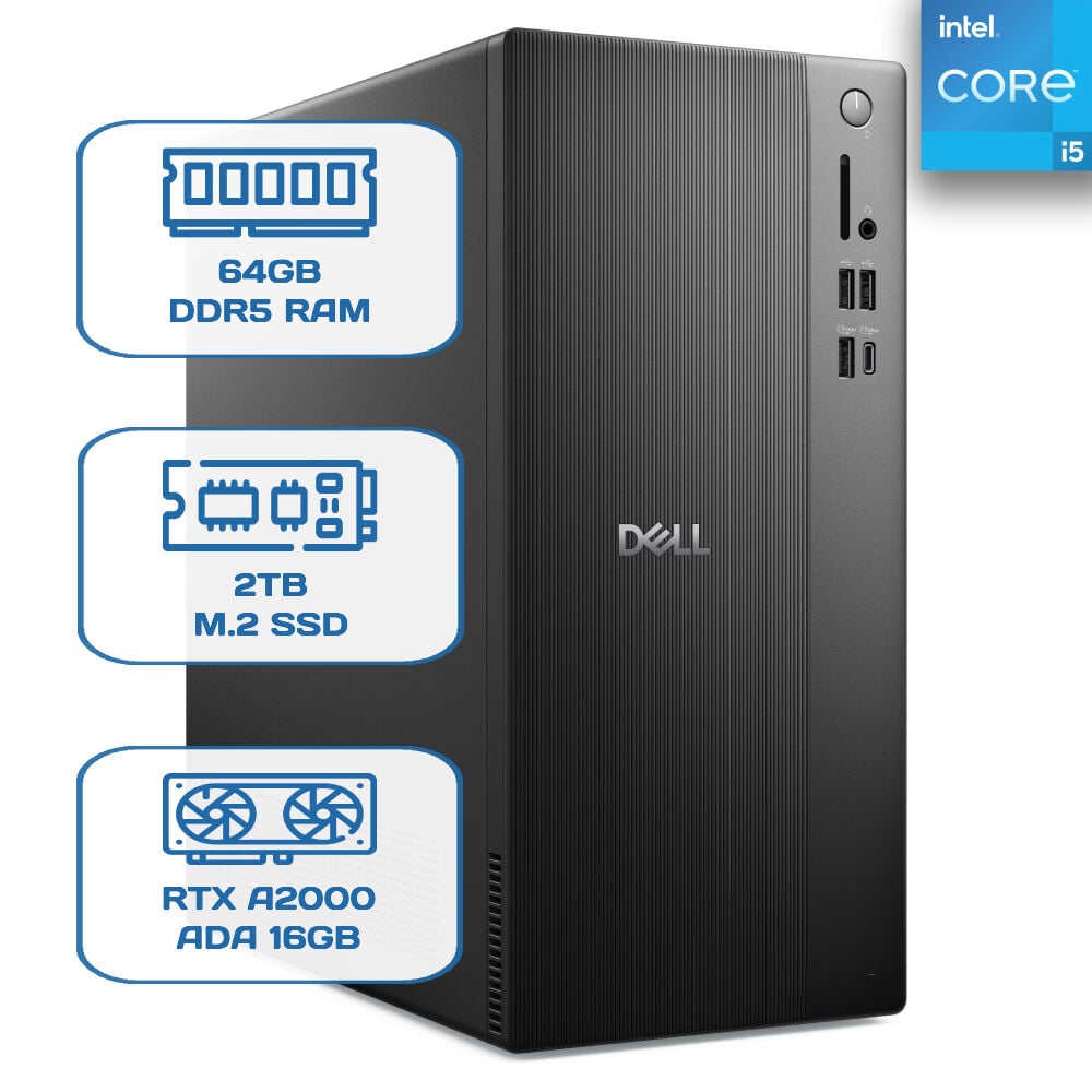 Dell Pro Tower Essential BTO005B_QVT1260_EMEA i5 14500 64GB DDR5 2TB M.2 SSD RTX A2000 ADA 16GB W11P Desktop