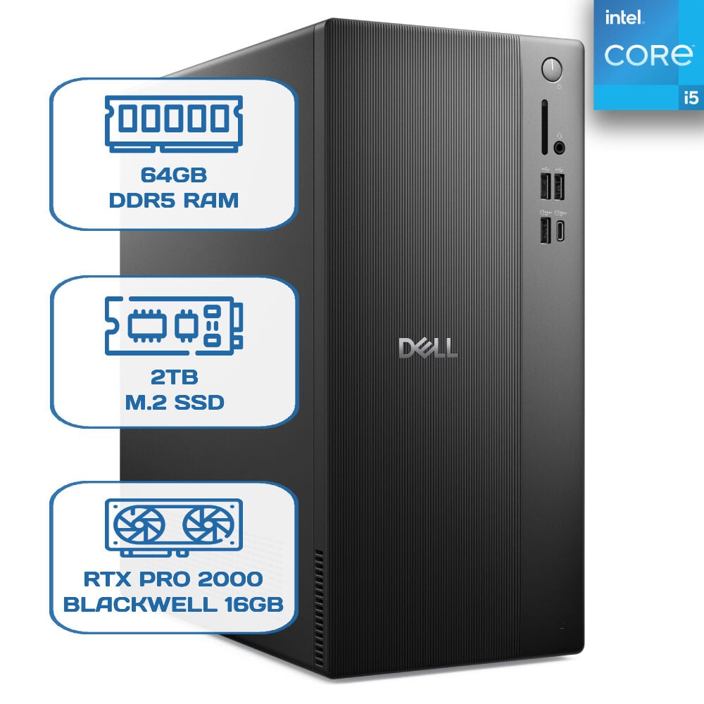 Dell Pro Tower Essential BTO005B_QVT1260_EMEA i5 14500 64GB DDR5 2TB M.2 SSD RTX PRO 2000 BLACKWELL 16GB W11P Desktop