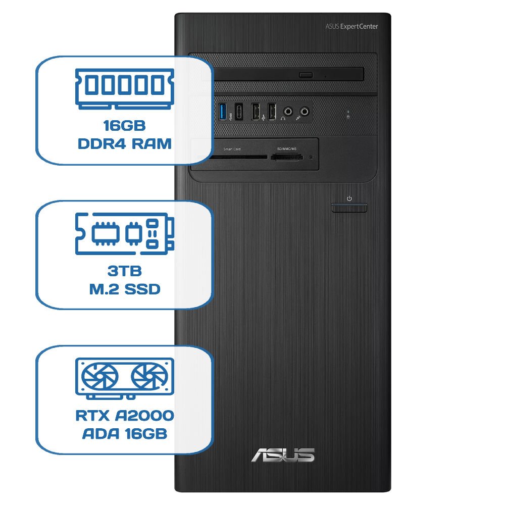 Asus ExpertCenter D5 Tower D500TD i5 12400 16GB DDR4 3TB M.2 SSD RTX A2000 ADA 16GB W11P Desktop