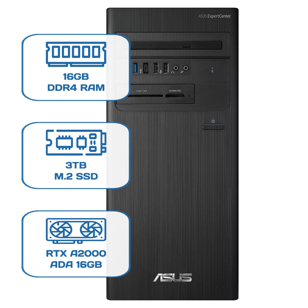 Asus ExpertCenter D5 Tower D500TD i5 12400 16GB DDR4 3TB M.2 SSD RTX A2000 ADA 16GB W11P Desktop