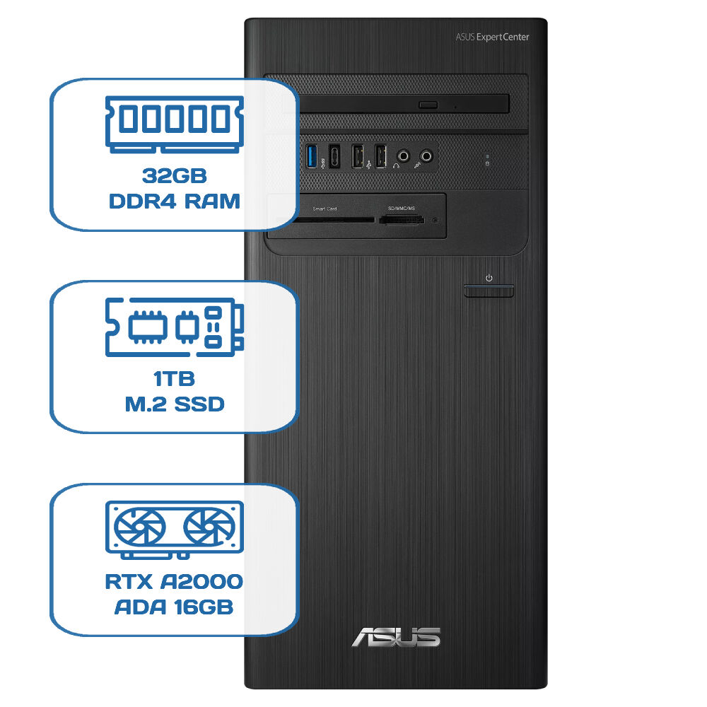 Asus ExpertCenter D5 Tower D500TD i5 12400 32GB DDR4 1TB M.2 SSD RTX A2000 ADA 16GB W11P Desktop