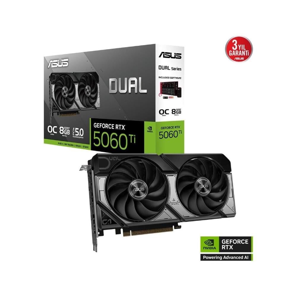 ASUS DUAL GEFORCE RTX 5060 Tİ OC 8GB GDDR7 128 BİT DLSS 4 EKRAN KARTI DUAL-RTX5060TI-O8G 90YV0MP2-M0NA00