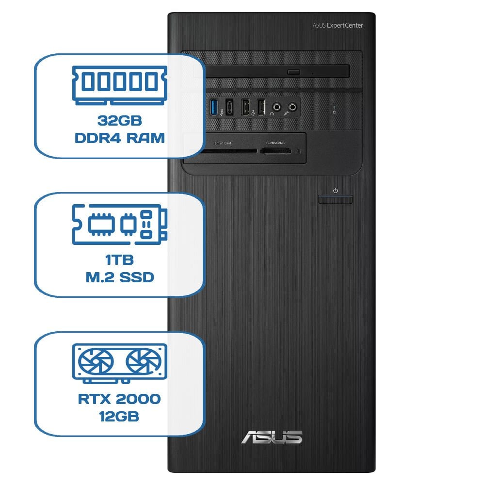 Asus ExpertCenter D5 Tower D500TD i5 12400 32GB DDR4 1TB M.2 SSD RTX 2000 12GB W11P Desktop