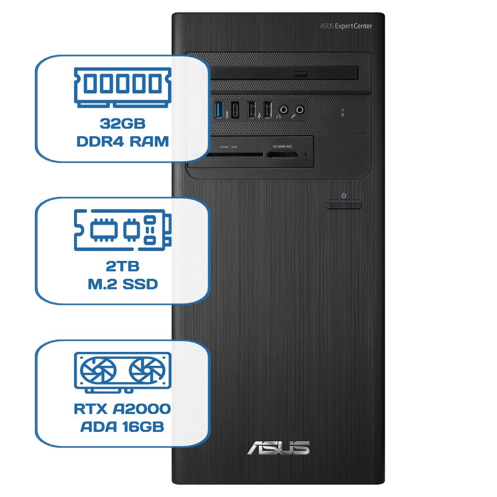 Asus ExpertCenter D5 Tower D500TD i5 12400 32GB DDR4 2TB M.2 SSD RTX A2000 ADA 16GB W11P Desktop