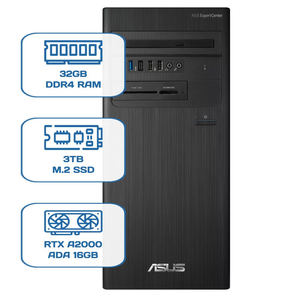 Asus ExpertCenter D5 Tower D500TD i5 12400 32GB DDR4 3TB M.2 SSD RTX A2000 ADA 16GB W11P Desktop
