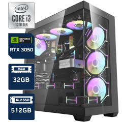 LUXURY DS900 İ3-10105/32GB DDR4/512GB M.2 SSD/RTX 3050 OC/DOS OYUNCU BİLGİSAYARI