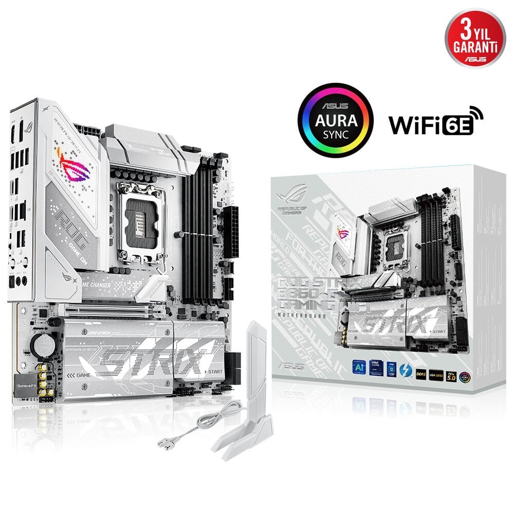 ASUS ROG STRIX B860-G GAMING WIFI INTELL B860 LGA1851 DDR5 8600 DP HDMI TYPE-C 4X M2 USB3.2 GEN 2X2 WİFİ 7 + BT AURA RGB 2.5GBİT LAN MATX ANAKART 90MB1JF0-M0EAY0