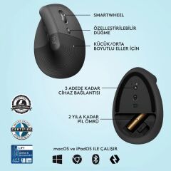 LOGİTECH 910-006473 LİFT KABLOSUZ ERGONOMİK DİKEY SİYAH MOUSE