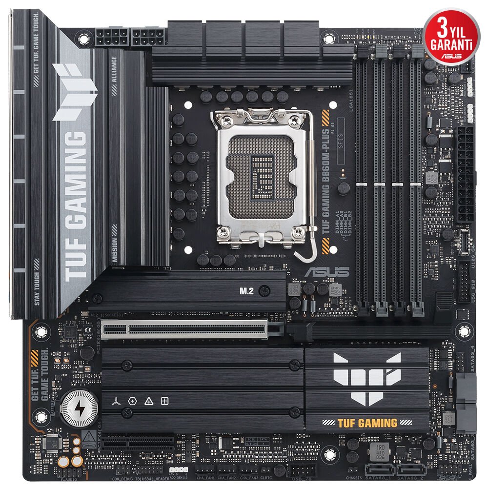 ASUS MB TUF GAMING B860M-PLUS INTEL B860 LGA1851 DDR5 8800 DP HDMI TYPE-C 3X M2 USB3.2 GEN 2X2 AURA RGB 2.5GBİT LAN MATX ANAKART 90MB1JW0-M0EAY0